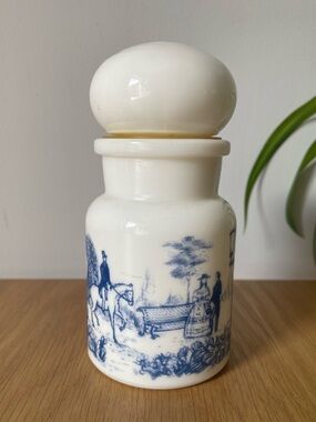 Vintage Belgian Apothecary Jar with Scenic Transferware